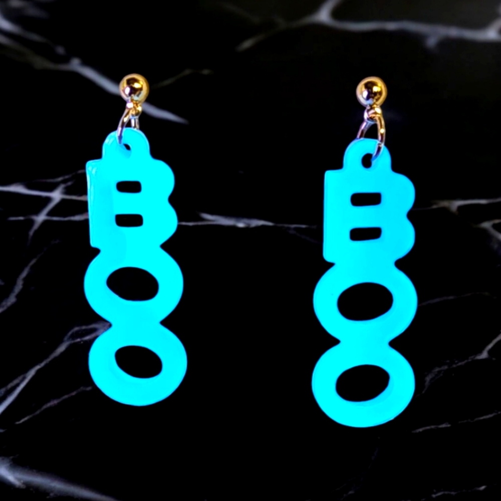 "BOO" Handmade Resin Blue Glow in the Dark Earrings
